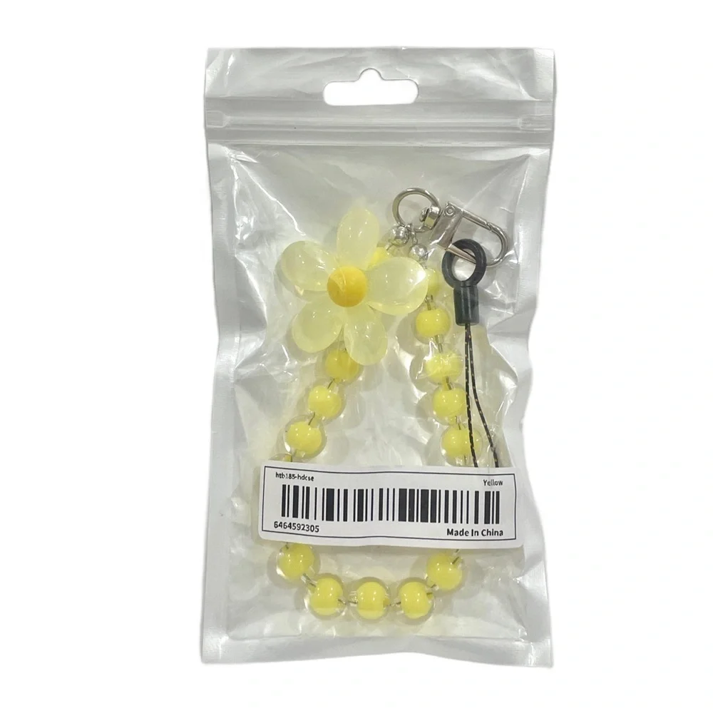 🎁 Kawaii Universal Flower Mobile Phone Wrist Lanyard Solid Makaron Beaded Chain